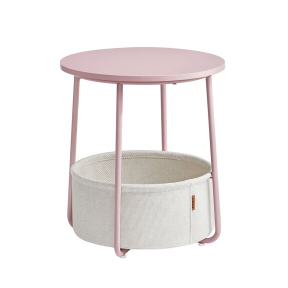 Okrúhly stolík s úložným košom, ružová, béžová