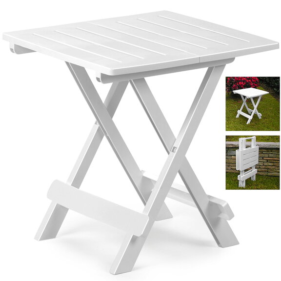 Sklápací stolík z umelej hmoty, kempingový stolík Garten 45x43x50cm biely