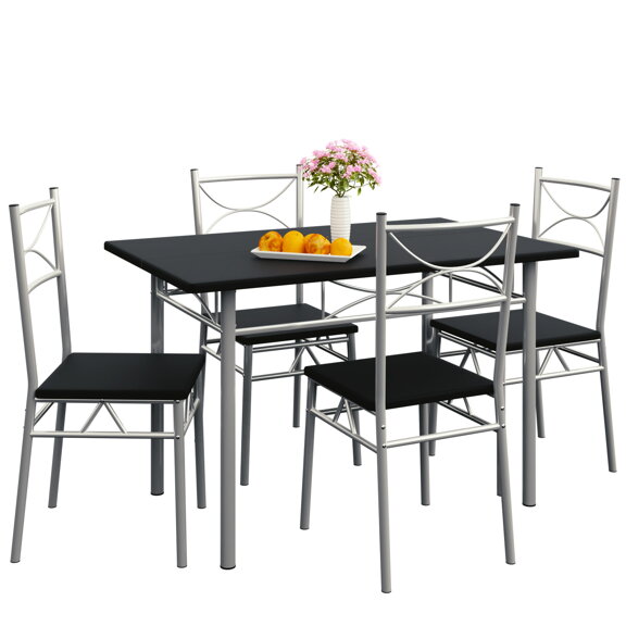 5-dielna jedálenská zostava »Paul« - jedálenský stôl + 4 stoličky – čierna