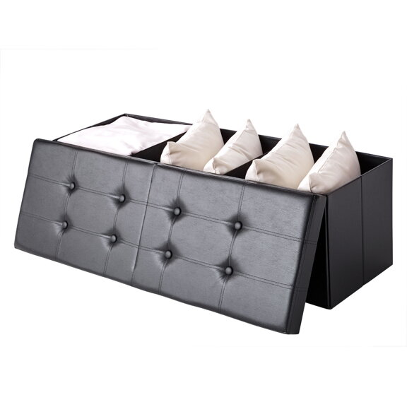 Skladacia sedacia truhlica s odklápacím krytom, čierna – 115 x 38 x 38 cm