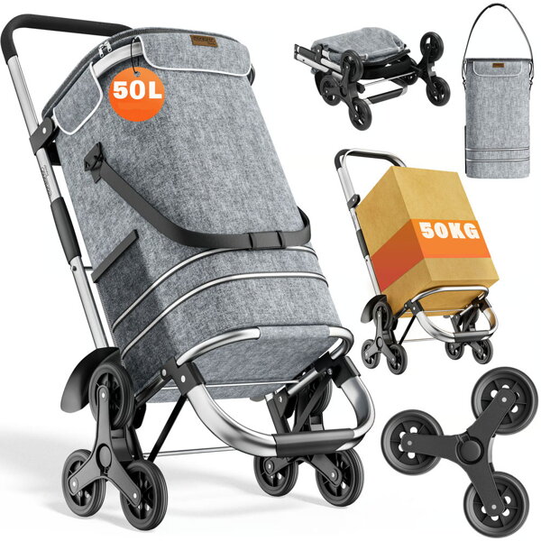 Nákupná taška na kolieskach do schodov COMFORT,50l, šedá