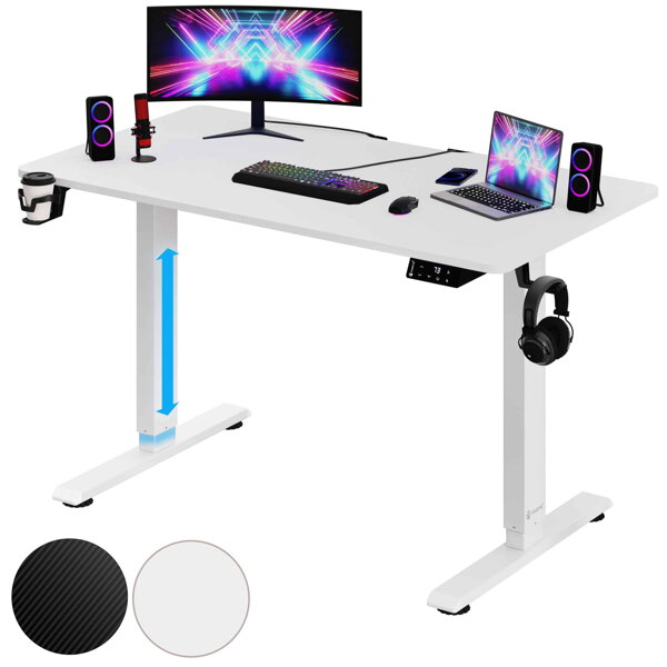 Výškovo nastaviteľný kancelársky stôl biely 110x60x73-118 cm