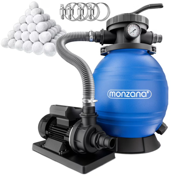 Piesková filtrácia k bazénu AQUA s filtračnými guľôčkami, 10 200 l/h, modrá