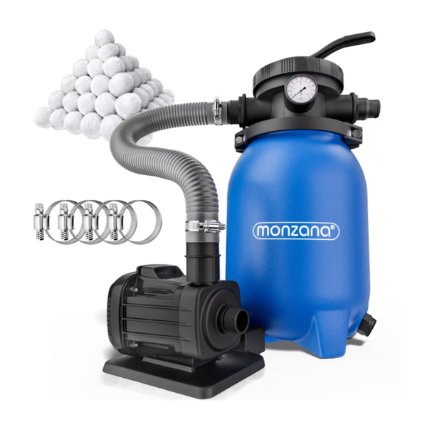 Piesková filtrácia k bazénu AQUA s filtračnými guľôčkami, 5 000 l/h, modrá