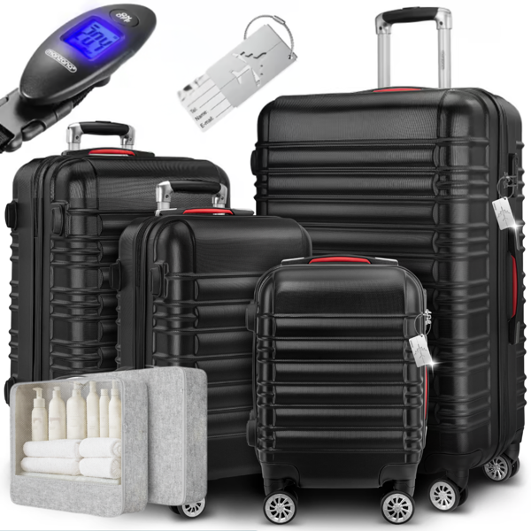 Sada škrupinových kufrov AERO, 4-dielna, ABS, čierna