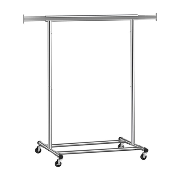 Stojan na oblečenie INEZ na kolieskach, max. 90 kg, 83,5x45x160cm, strieborná