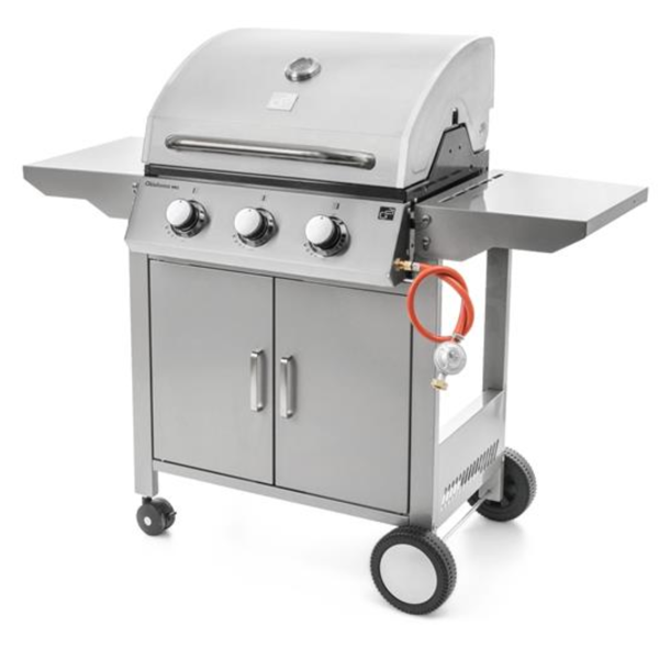 Plynový gril OKLAHOMA BBQ, 3 horáky, s redukčným ventilom, strieborná