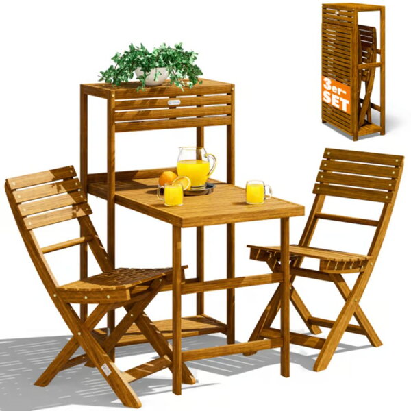 Balkónový set PATIO, 3-dielny, prírodné drevo