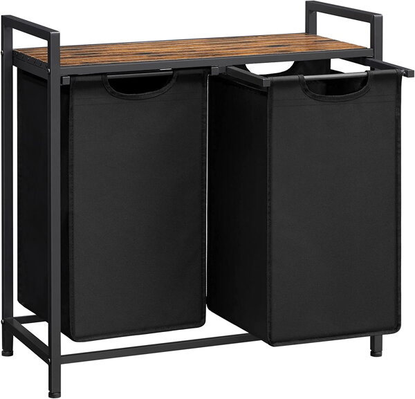 Kôš na bielizeň s policou BERGEN, 2 x 46l, čierna/hnedá