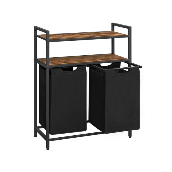 Kôš na bielizeň s 2 policami BERGEN, 2 x 46l, čierna/hnedá