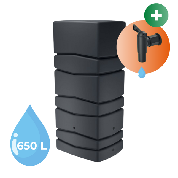 Sud na dažďovú vodu AQUA TOWER, 650l, antracitová