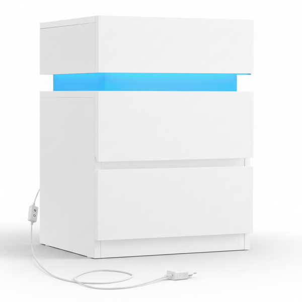 Nočný stolík s podsvietením DAVY, 40x35x55cm, biela