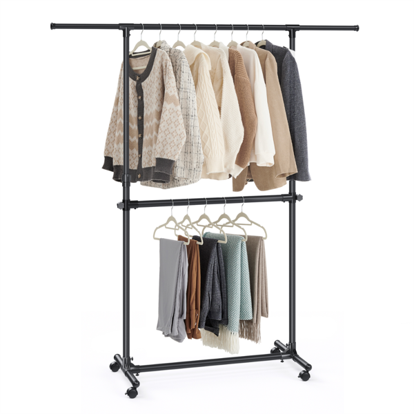 Stojan na oblečenie dvojstupňový JASON 101-165x49x113-180cm, čierna