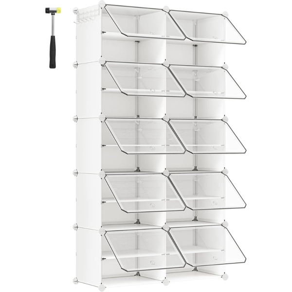 Organizér na topánky KIMBERLY, 10 boxov, biela/priesvitná