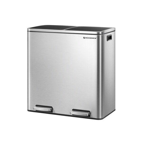 Kôš na separovanie odpadu SORT, 2x30l+vrecia na odpadky, strieborná/čierna